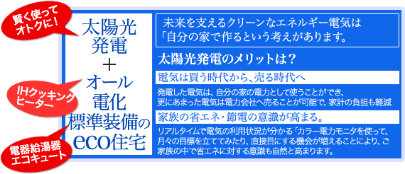 太陽光発電+オール電化標準装備のECO住宅