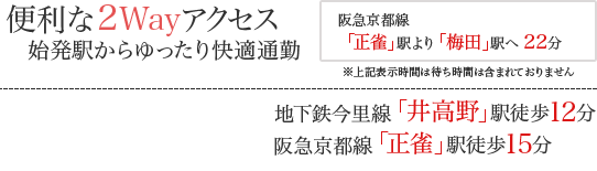 便利な２Wayアクセス　始発駅からゆったり快適通勤